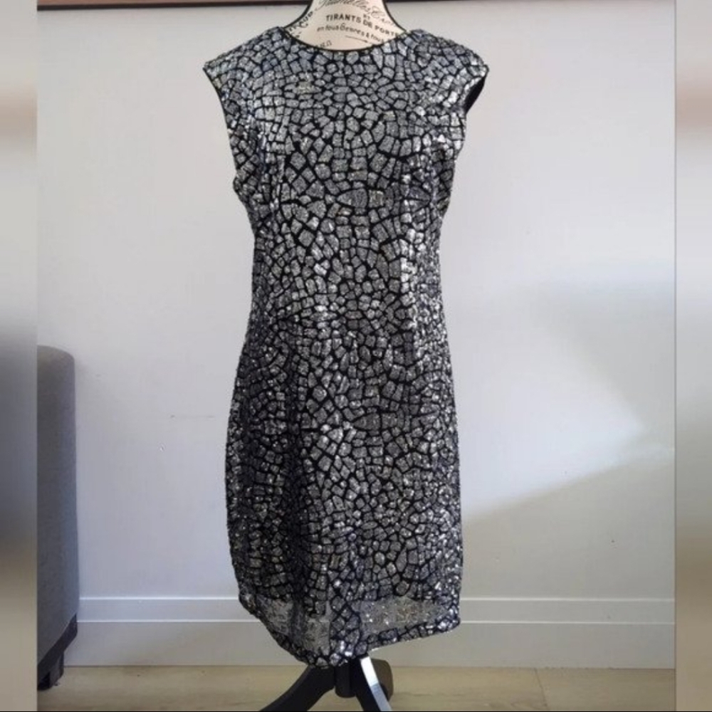 H&M | Women's Black/Silver Conscious Sequin Sleeveless Midi Dress